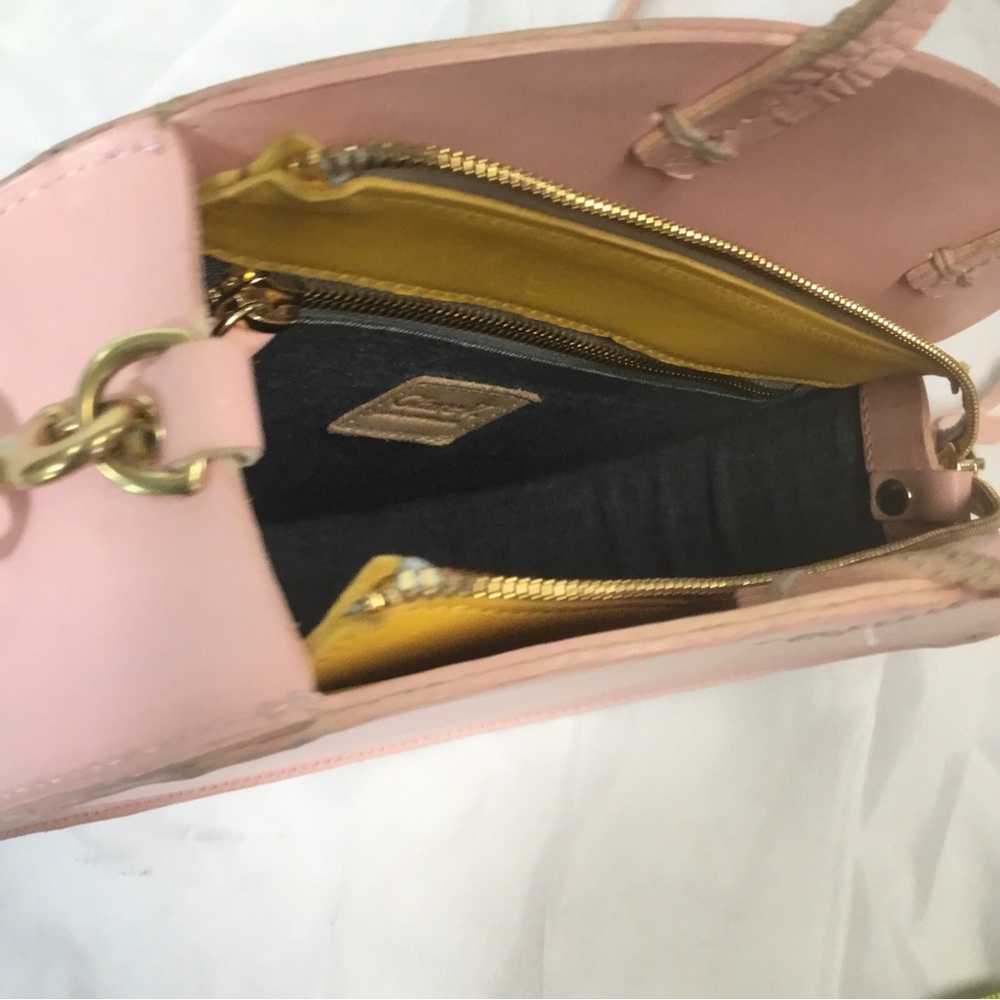 Clare V. Alistair Pink Leather Round Removable Crossbody Gold Zip 9.5” Circle - Picture 7 of 14